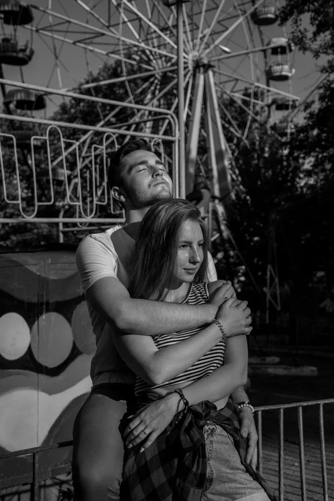 Playful Couples Poses Downtown Bend | Bend Engagement Photographer